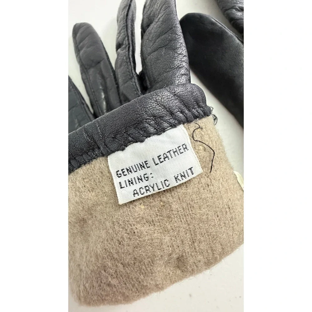 Vintage Black Genuine Leather Studded Gloves Womens Medium M 80s 90s Style